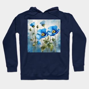 Himalayan Blue Poppies Floral Art Hoodie